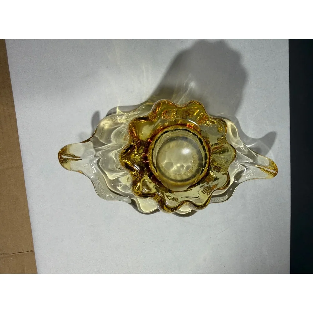 Vintage Murano Style Amber Yellow Sommerso Art Glass Flared Ribbed Vase